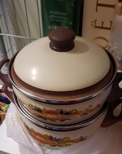 Vintage emaille topf set mit - vintage,